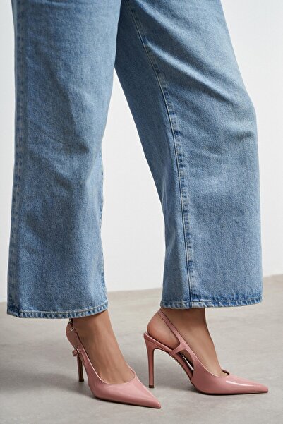 NİŞANTAŞI SHOES Γυναικεία παπούτσια με τακούνι Ladonia σε ροζ λουστρίνι με λε...