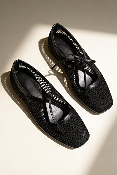 TRENDYOL SHOES Μαύρο Διχτυωτό Λεπτομερές Γυναικείο Σετ Mary Jane Μπαλαρίνα TA...