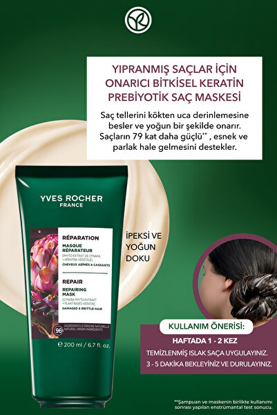 Yves Rocher Onarıcı Bitkisel Keratin Prebiyotik Saç Maskesi - Yıpranmış Saçlar / Reparation -Vegan -200ml