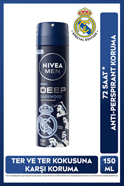 NIVEA MEN Erkek Sprey Deodorant Deep Darkwood 150 ml,Real Madrid Special Edit...