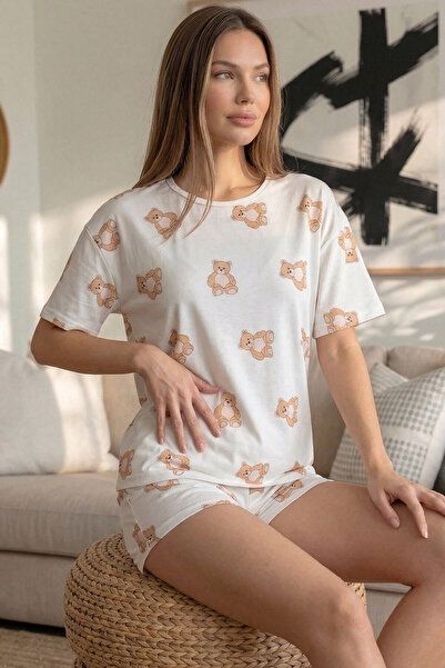 Pijamaevi Σετ γυναικεία πιτζάμα με κοντομάνικο σορτς με σχέδιο Doux Bear