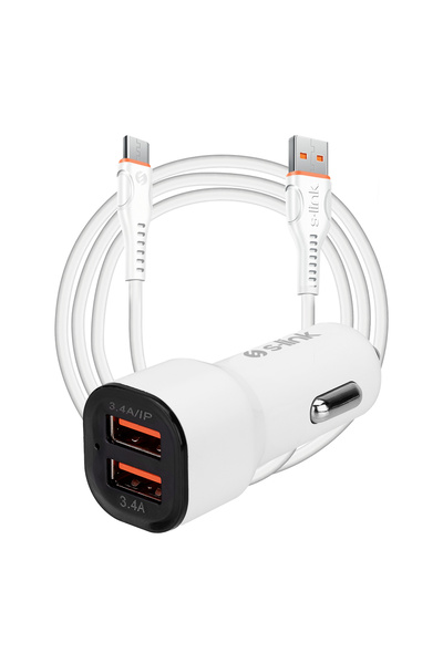 S-LINK SL-EC30M Micro USB Kablolu 3.4A 2 USB Beyaz Araç Şarj Cihazı