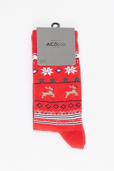 AC&Co / Altınyıldız Classics Ανδρικές κόκκινες βαμβακερές κάλτσες με σχέδιο