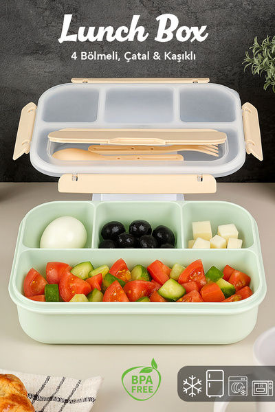 Meleni Home 4 Compartment Food Container - Diet Lunch Box with Fork and Spoon...