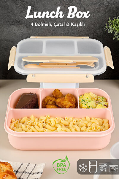 Meleni Home 4 Bölmeli Yemek Kabı - Çatal Kaşıklı Diyet Beslenme Kutusu Lunch ...