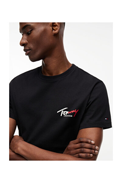 Tommy Hilfiger Ανδρικό μαύρο μπλουζάκι με λογότυπο μάρκας, κατάλληλο για καθη...