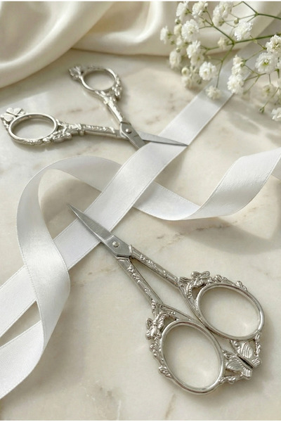 ZEYMERADE Ψαλίδι αρραβώνων Ασημένιο, Ανοιγόμενη κορδέλα Ειδική Ημέρα Κεντήματ...