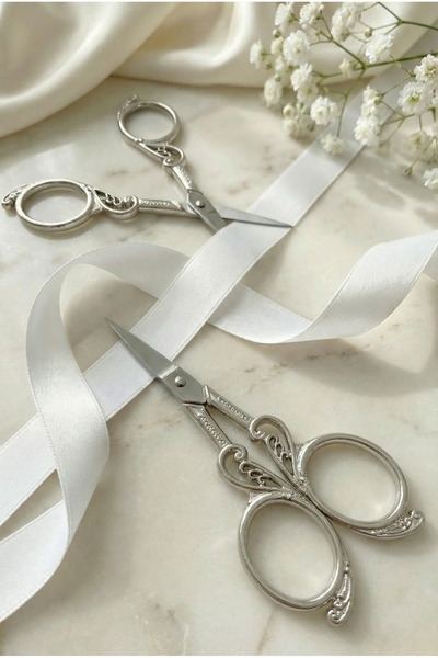ZEYMERADE Ψαλίδι αρραβώνων Ασημένιο, Ανοιγόμενη κορδέλα Ειδική Ημέρα Κεντήματ...