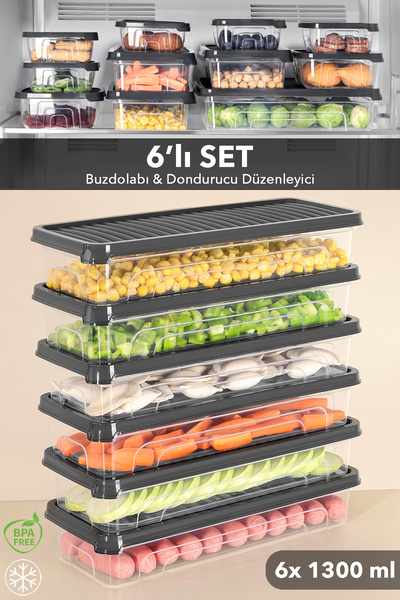 Meleni Home 6 τεμάχια Οργανωτής Ψυγείου, Δοχείο Αποθήκευσης Παγωτού, Κατάλληλ...