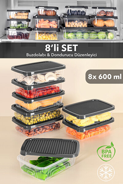 Meleni Home Δοχείο αποθήκευσης 8 τεμαχίων για ψυγείο, κατάλληλο για φούρνο μι...