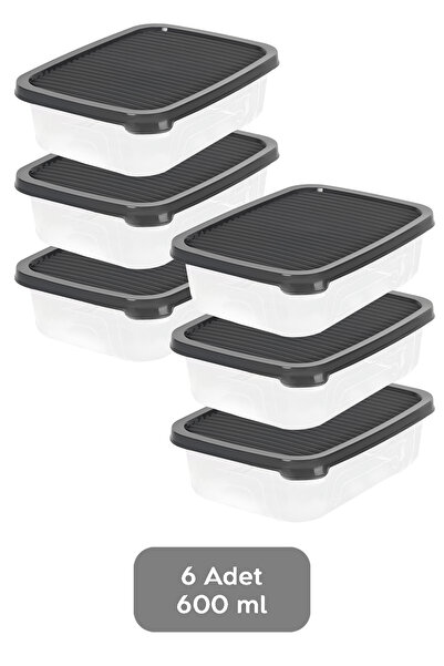 Meleni Home 6'lı Buzdolabı Düzenleyici Difrize Uygun Organizer Saklama Kabı Lunch Box Antrasit 600ml
