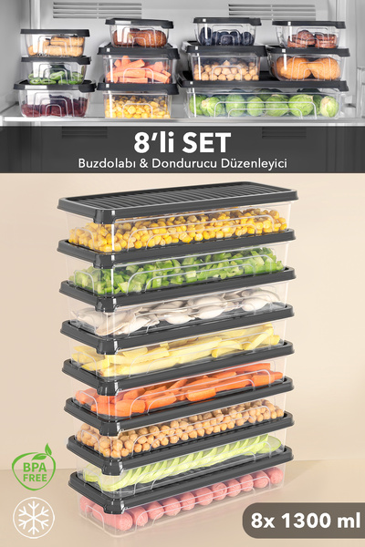 Meleni Home Δοχείο αποθήκευσης ψυγείου 8 τεμαχίων, κατάλληλο για φούρνο μικρο...