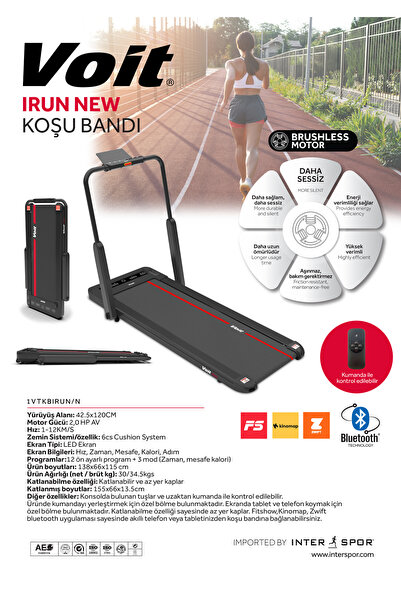 Voit Irun New Katlanabilir Koşu Bandı 12 Km/s Brushless Motor Bluetooth Uzaktan Kumandalı