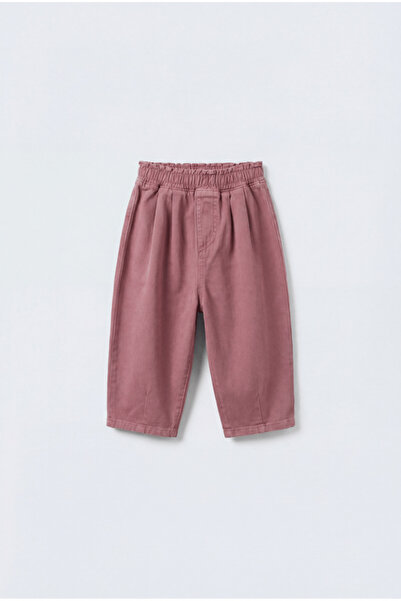 Magu Girl's Cotton Dusty Rose Elastic Waist Wide Leg Pants