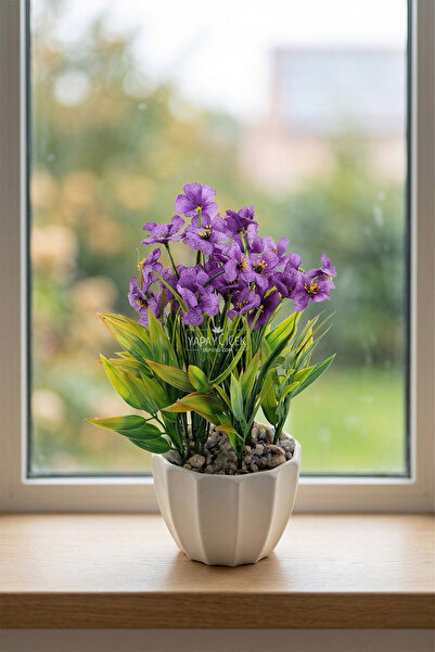 Yapay Çiçek Deposu Ζαφείρι με φλέβες σε λευκή γλάστρα, 27 εκ. μωβ