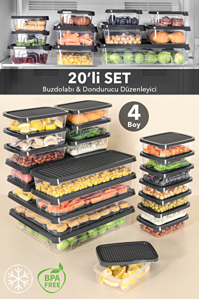 Meleni Home Σετ οργάνωσης ψυγείου 20 τεμαχίων - Κατάλληλο για κατάψυξη και φο...