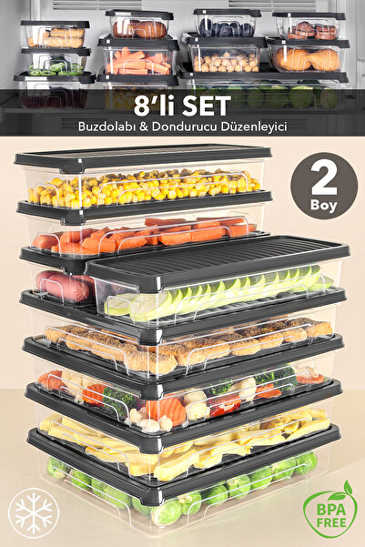 Meleni Home Σετ οργάνωσης ψυγείου 8 τεμαχίων - Κατάλληλο για κατάψυξη και φού...