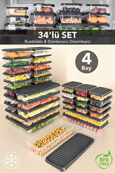 Meleni Home Σετ οργάνωσης ψυγείου 34 τεμαχίων - Κατάλληλο για κατάψυξη και φο...