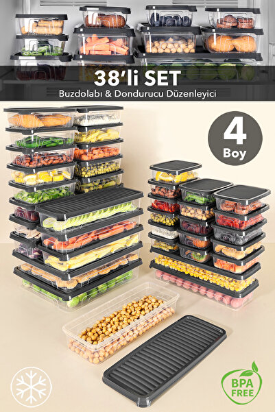 Meleni Home Σετ οργάνωσης ψυγείου 38 τεμαχίων - Κατάλληλο για κατάψυξη και φο...