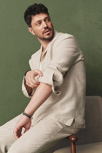 Avva Erkek Bej Apaj Yaka %100 Keten Nefes Alan Comfort Fit Gömlek Ceket A61Y2137