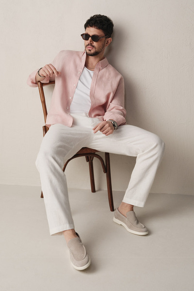 Avva Ανδρικό παντελόνι με ελαστική μέση, 100% λινό, χαλαρή εφαρμογή B003032