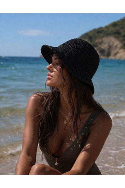 TRENDYOL SHOES Μαύρο ψάθινο γυναικείο καπέλο TAKSS26SP00006