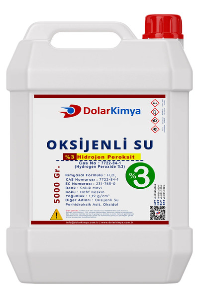 Dolar Kimya Oksijenli Su (%3,Perhidrol,Peroksit) | 5 Kg HDPE Şişe