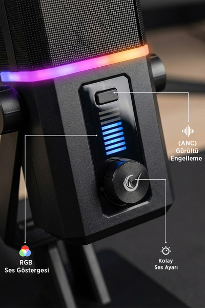 Rampage RGB USB Ses Göstergeli Gaming Oyuncu Masaüstü Profesyonel YouTube Twitch Yayıncı Mikrofonu