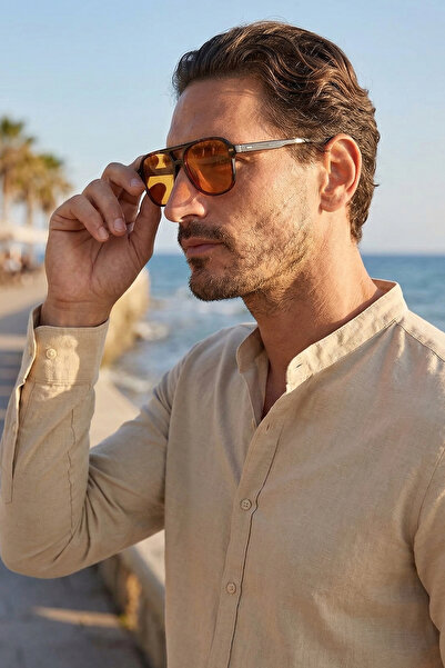 Men's Slim Fit Slim Fit Long Sleeve 100% Cotton Linen Texture Dominant Collar Beige Shirt