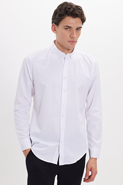 Tudors Λευκό Βαμβακερό πουκάμισο Slim Fit - Μακρυμάνικο, Εύκολο Σιδέρωμα, Για...