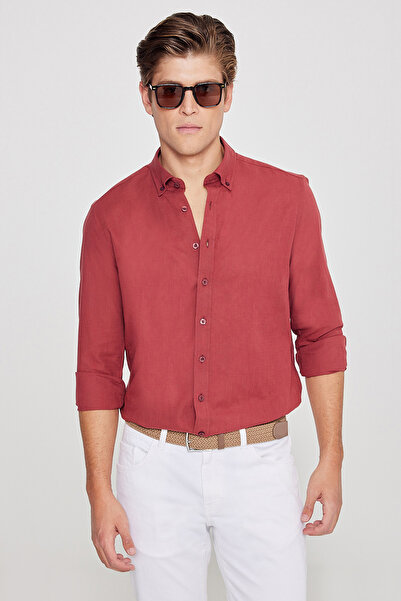 AC&Co / Altınyıldız Classics Ανδρικό πουκάμισο μπορντό 100% βαμβακερό Oxford ...