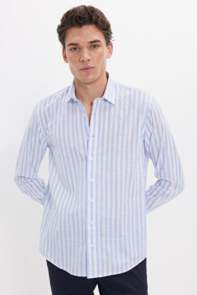 Tudors Ανδρικό πουκάμισο με κανονική εφαρμογή, άνετη γραμμή, 100% Βαμβάκι Ριγ...