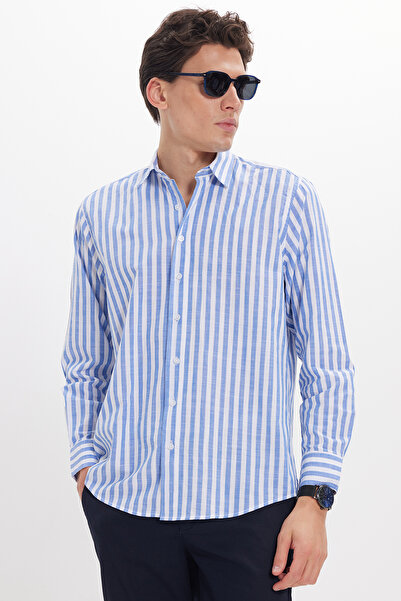 Tudors Ανδρικό πουκάμισο με κανονική εφαρμογή, άνετη γραμμή, 100% Βαμβάκι Ριγ...