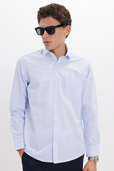 Tudors Κλασικό μακρυμάνικο βαμβακερό Easy Iron Ανδρικό Μπλε Πουκάμισο