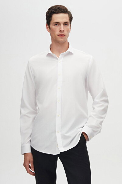 D'S Damat Ds Damat Slim Fit Λευκό Κλασικό Μακρύ μανίκι πουκάμισο που σιδερώνε...