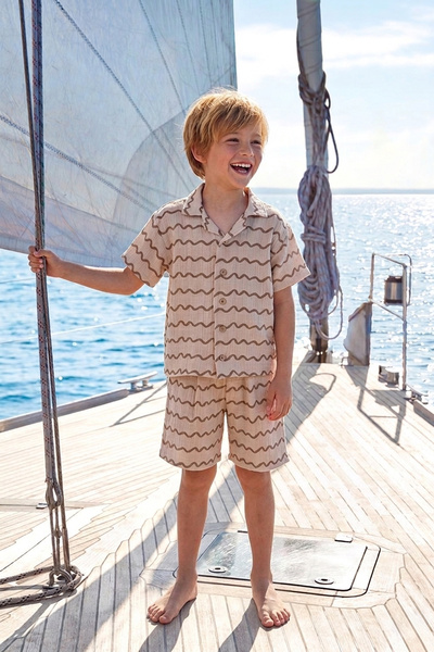 Minipodyum Αγόρι Πουκάμισο με κουμπιά Σορτς Μουσελίνα Καλοκαιρινό Σετ δύο τεμ...