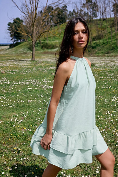 Συλλογή Trendyol Πιο βιώσιμο ανοιχτό μπλε μίνι υφαντό φόρεμα Modal TWOSS26EL0...