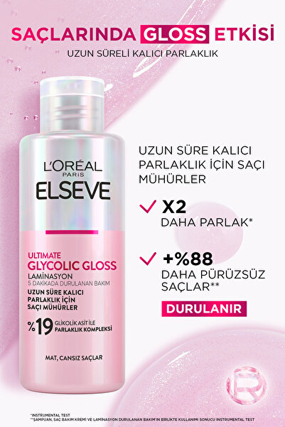 ELSEVE Ultimate Glycolic Gloss Mükemmel Parlaklık 3'lü Saç Bakım Seti: Şampuan , Saç Kremi, Laminasyon