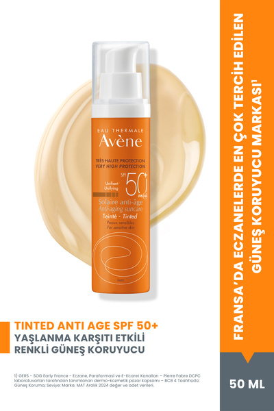 Avene Tinted Anti-Age SPF 50+ Yaşlanma Karşıtı Renkli Güneş Kremi Yüksek Koru...