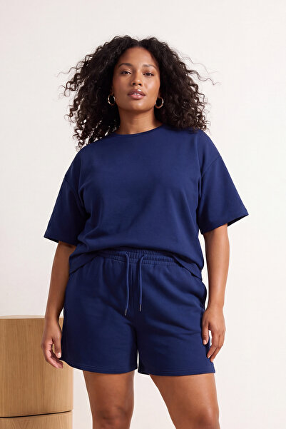 Trendyol Curve Μπλε ναυτικό Oversize/Φαρδιά εφαρμογή Άνετο Πλεκτό Σορτς Μεγάλ...