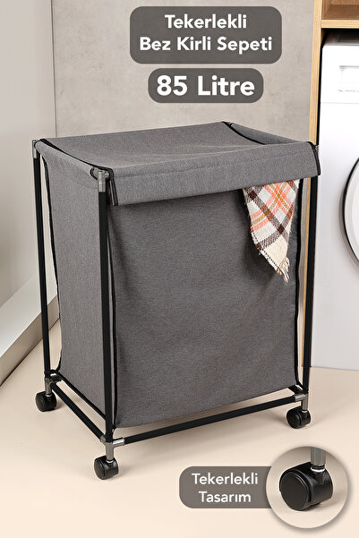 Meleni Home Tekerlekli Kirli Çamaşır Sepeti - 85 Litre Kumaş Kapaklı Kirli Se...