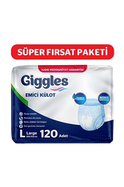 giggles Yetişkin Emici Külot Bez Büyük Boy (Large) Bel Ölçüsü 100-150cm Islak...