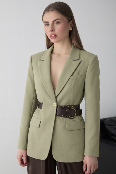 Συλλογή Trendyol Ανοιχτόχρωμο Χακί Μπλέιζερ Μπουφάν με Ζώνη TWOSS26BC00040