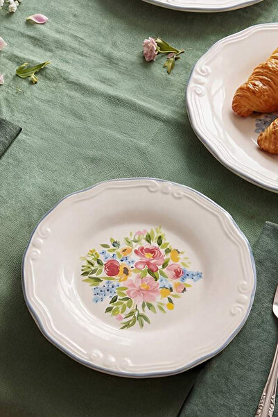 TRENDYOLMİLLA HOME Σετ ζαχαροπλαστικής από πορσελάνη με λουλουδάτο σχέδιο 4 τ...