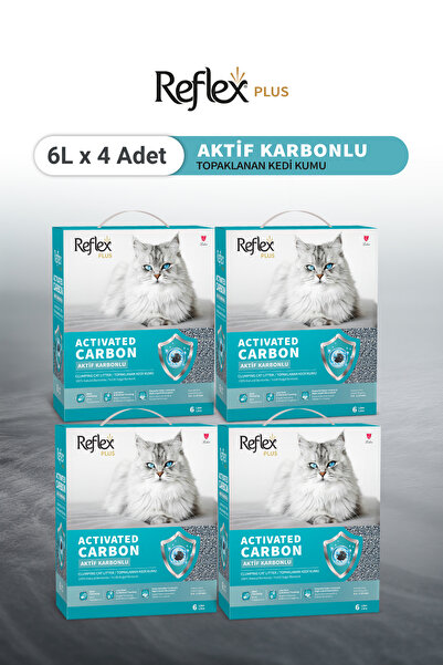 Reflex Plus Aktif Karbonlu Topaklanan Kedi Kumu 6L x 4 Adet