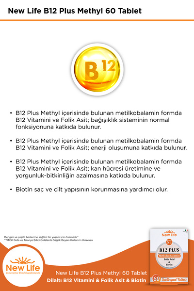 New Life B12 Plus Methylcobalamin 60 Dilaltı Tablet 2'li Paket