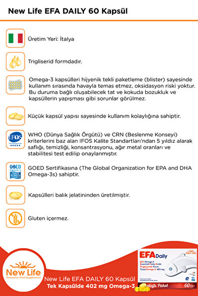 New Life Efa Daily Avantajlı Paket 60 Kapsül Balık Yağı Omega 3