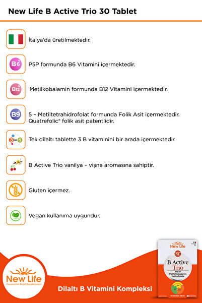 New Life B Active Trio 30 Tablet - P5P - Metilkobalamin - Metilfolat
