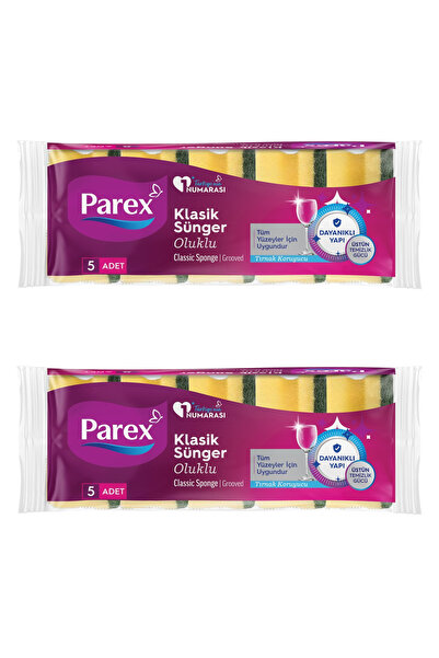 Parex Klasik Yeşil Sünger Oluklu 5'li Paket İkili Set
