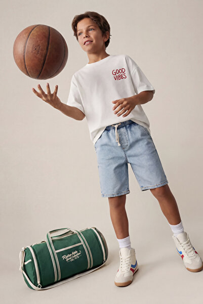 TRENDYOLKIDS Ανοιχτό μπλε αγόρι βαμβακερό τσέπη ελαστικό τζιν σορτς & βερμούδ...